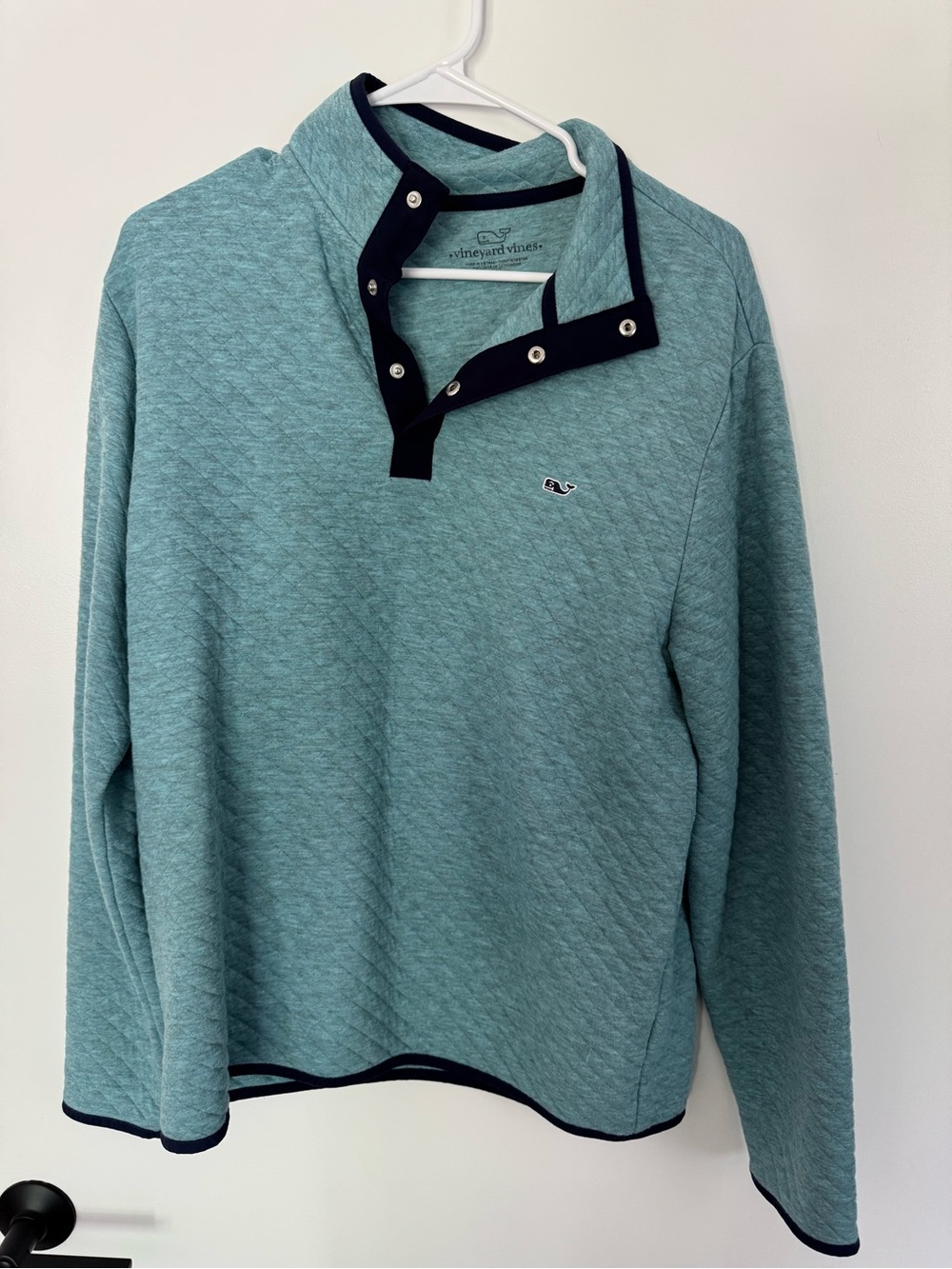 Vineyard Vines Men’s Teal Quilted Zip-Style Pullover with Navy Trim